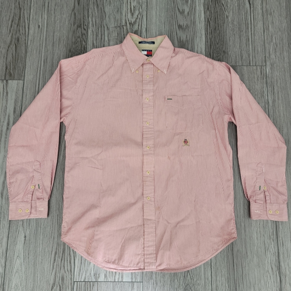 Tommy Hilfiger Men's Red and White Striped Shirt